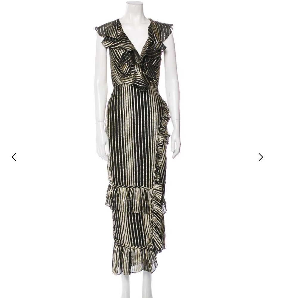 Saloni long Wrap Dress Black & Gold Striped Size Sm